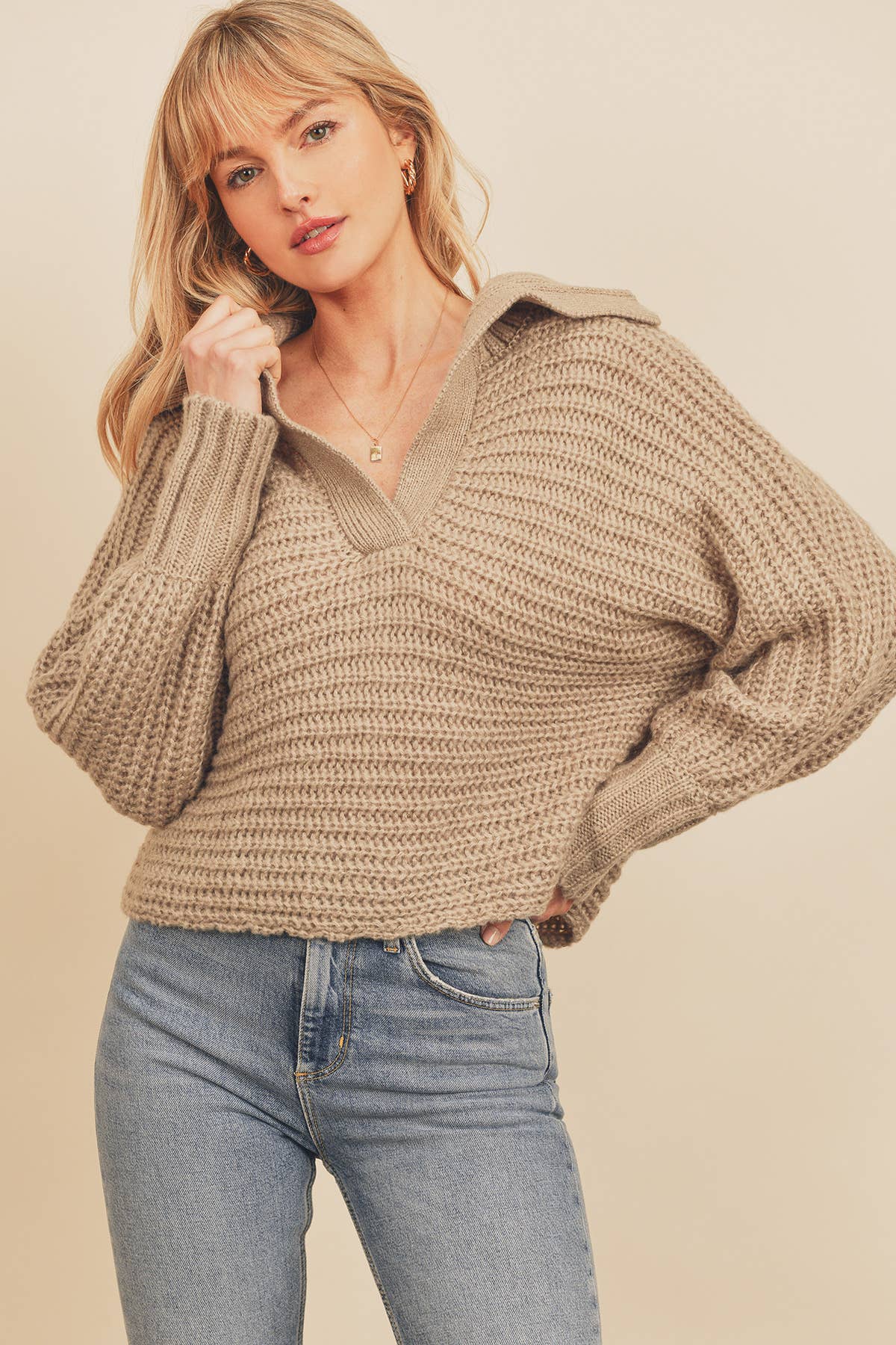 Chunky Knit Open Collar Sweater