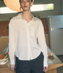 Striped Collared Long Sleeve Top