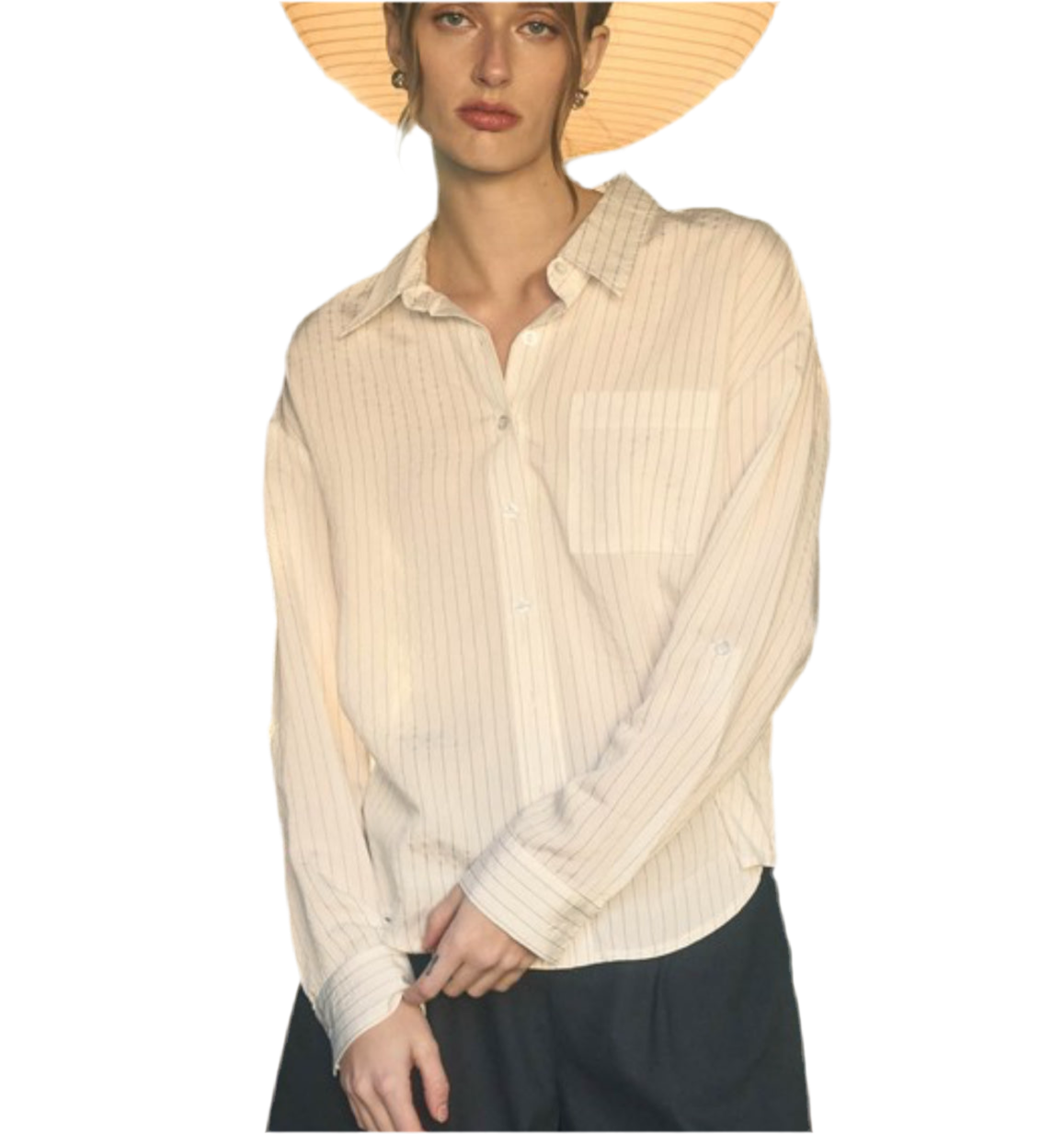 Striped Collared Long Sleeve Top
