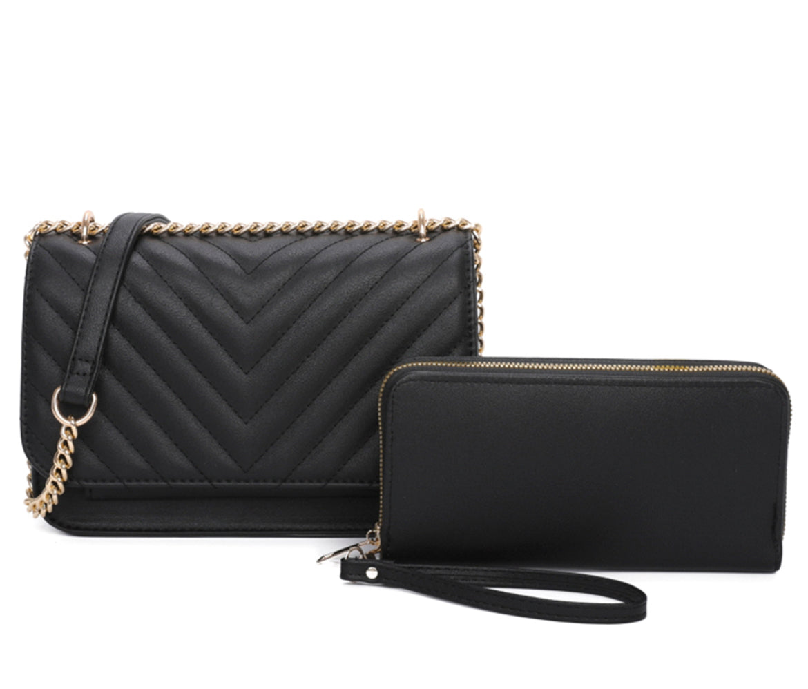 Quilted V Vegan Leather Purse w/wallet