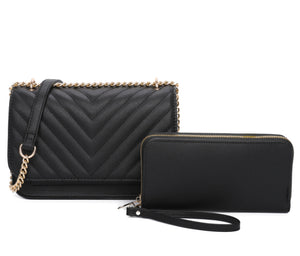 Quilted V Vegan Leather Purse w/wallet