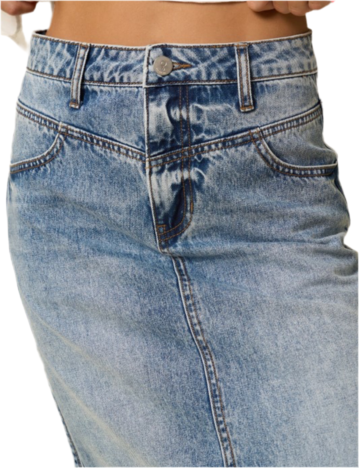 High Rise Flared Denim Maxi Skirt