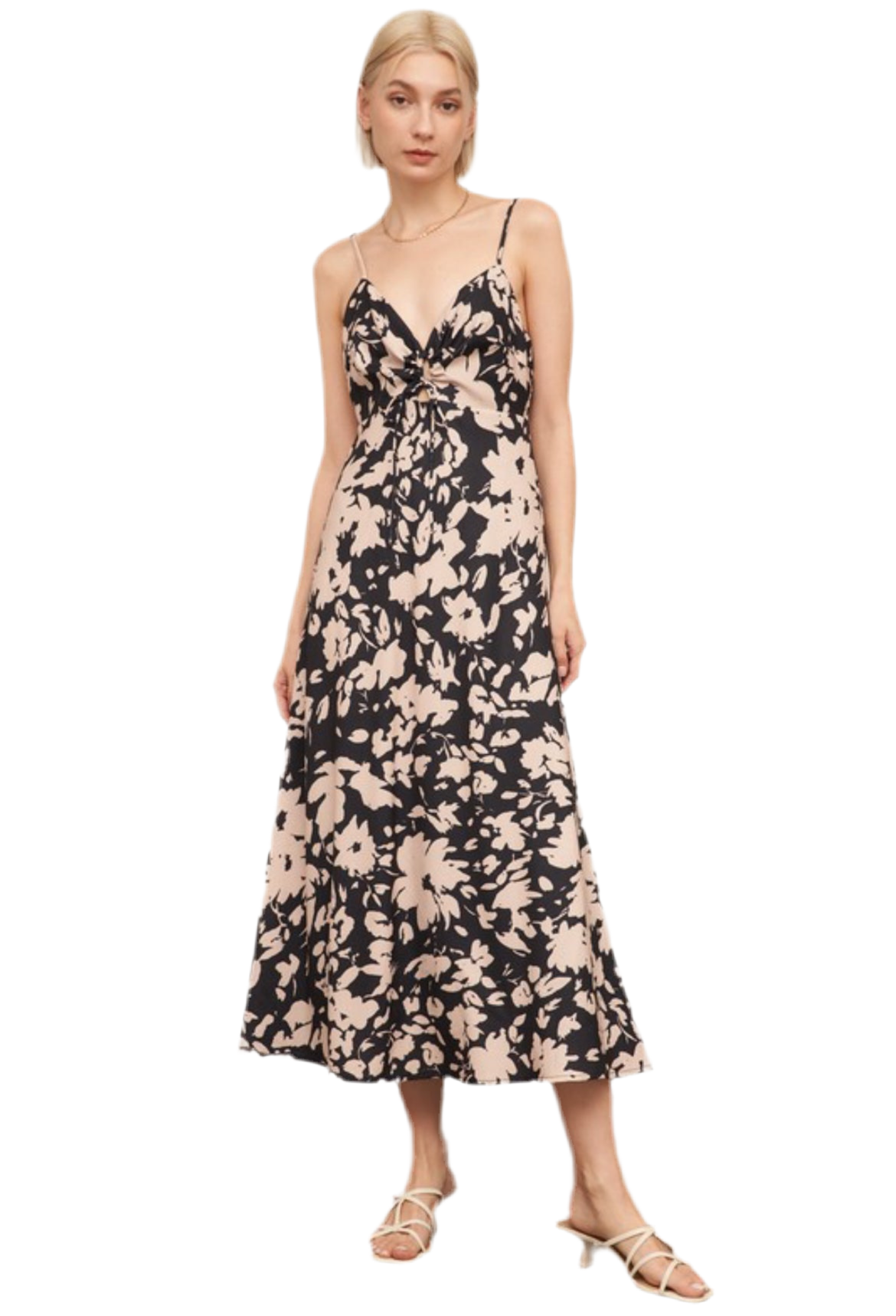 Satin Keyhole Detail Midi Dress