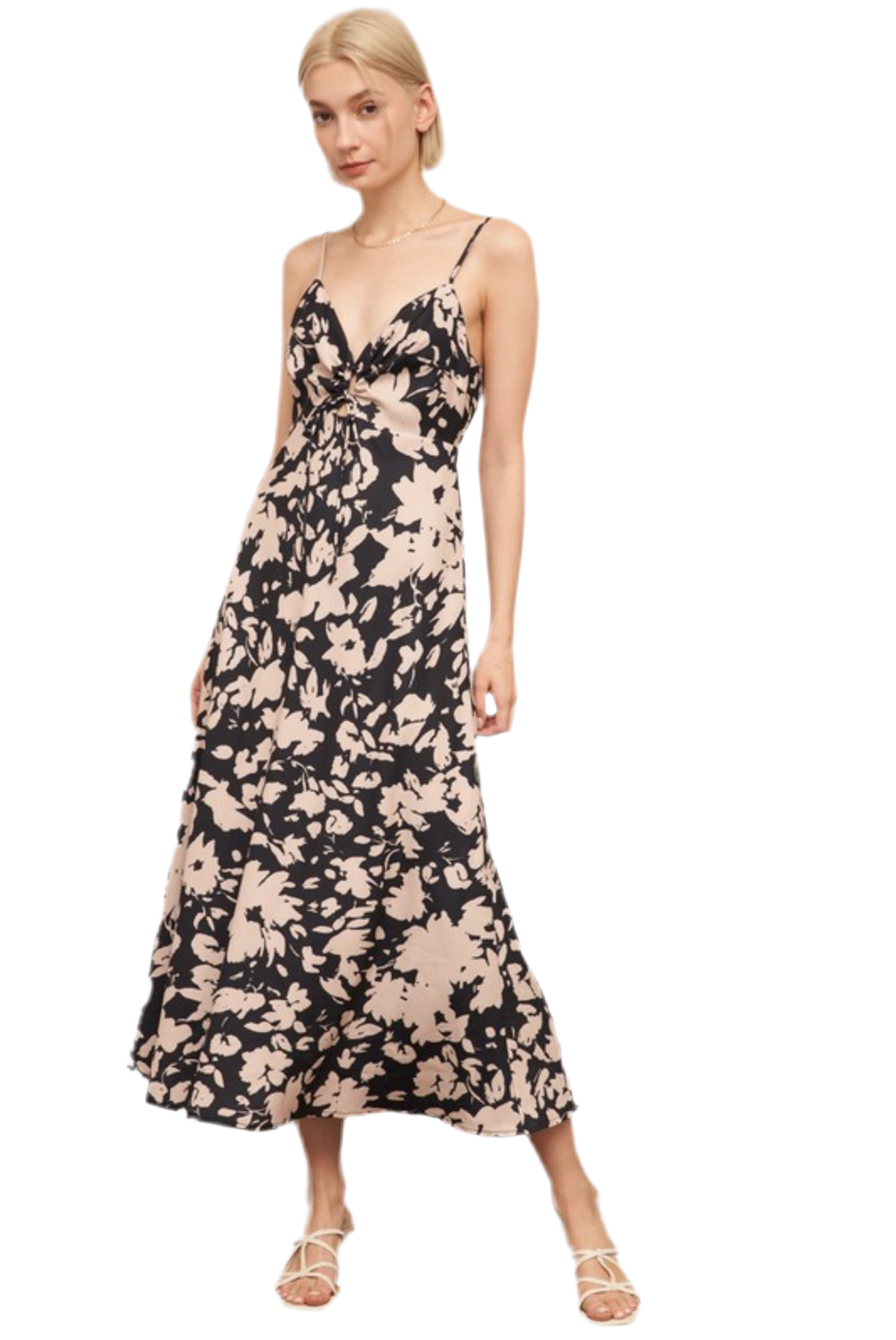 Satin Keyhole Detail Midi Dress