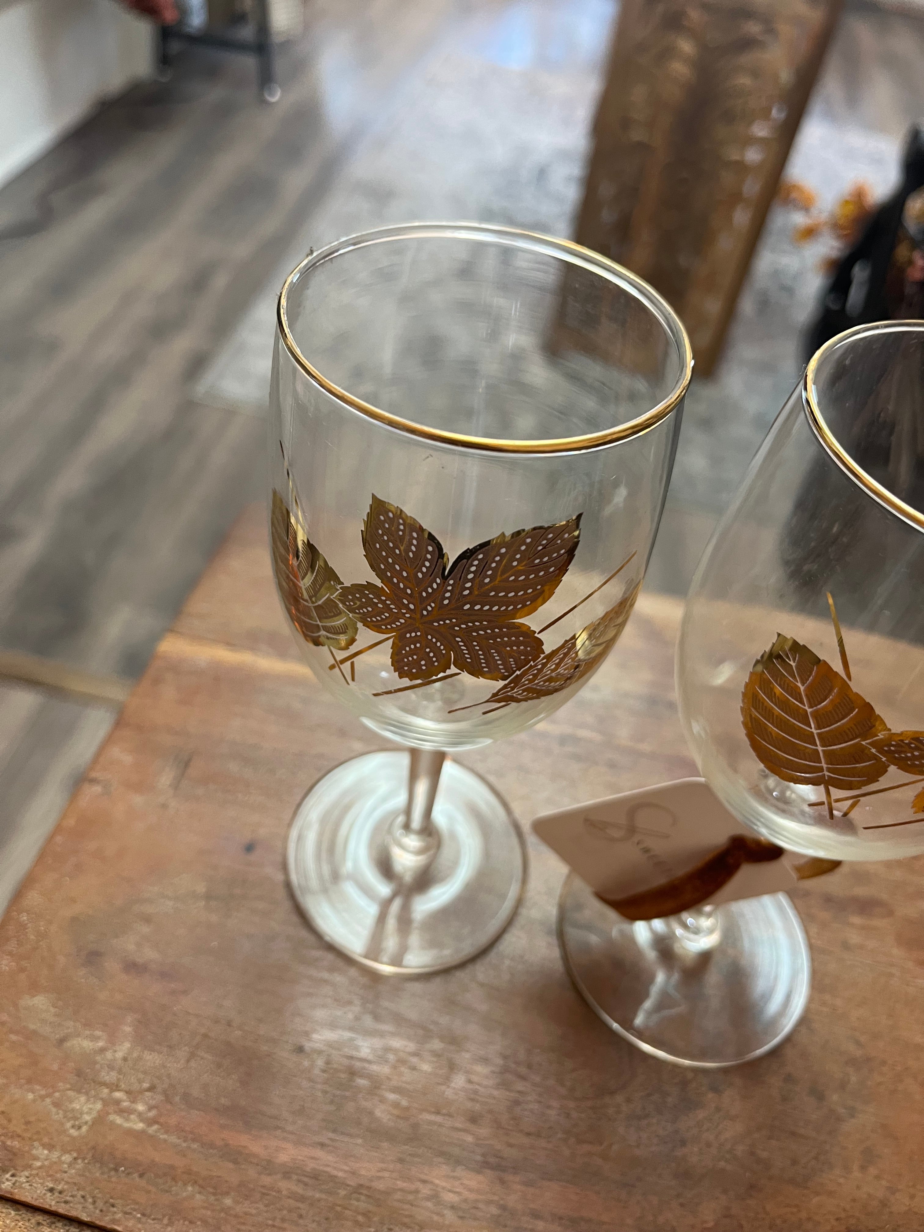 Fall Foliage Fluted Glass Set of 2 - Vintage