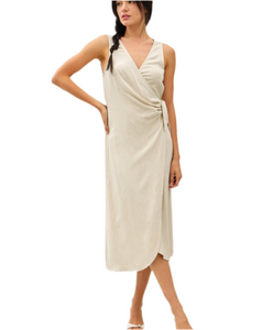 Linen Blend Midi Dress Tie Detail