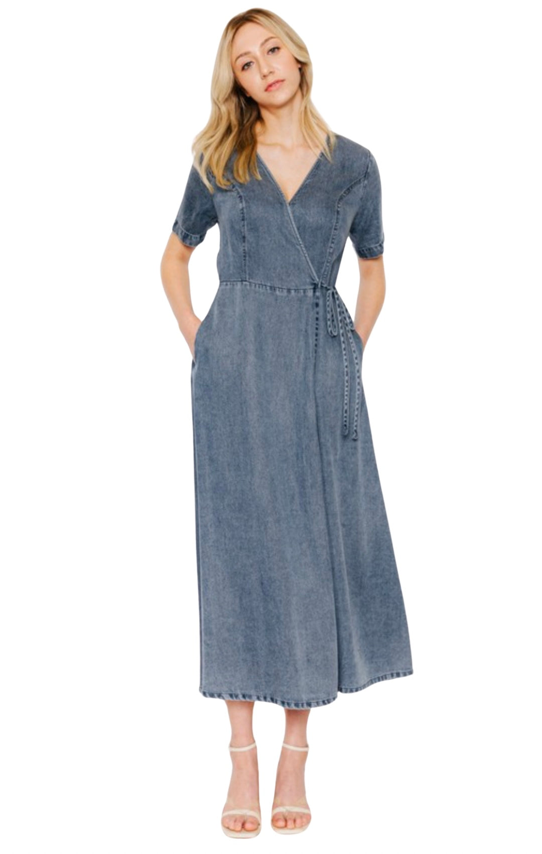 Denim Midi Wrap Dress