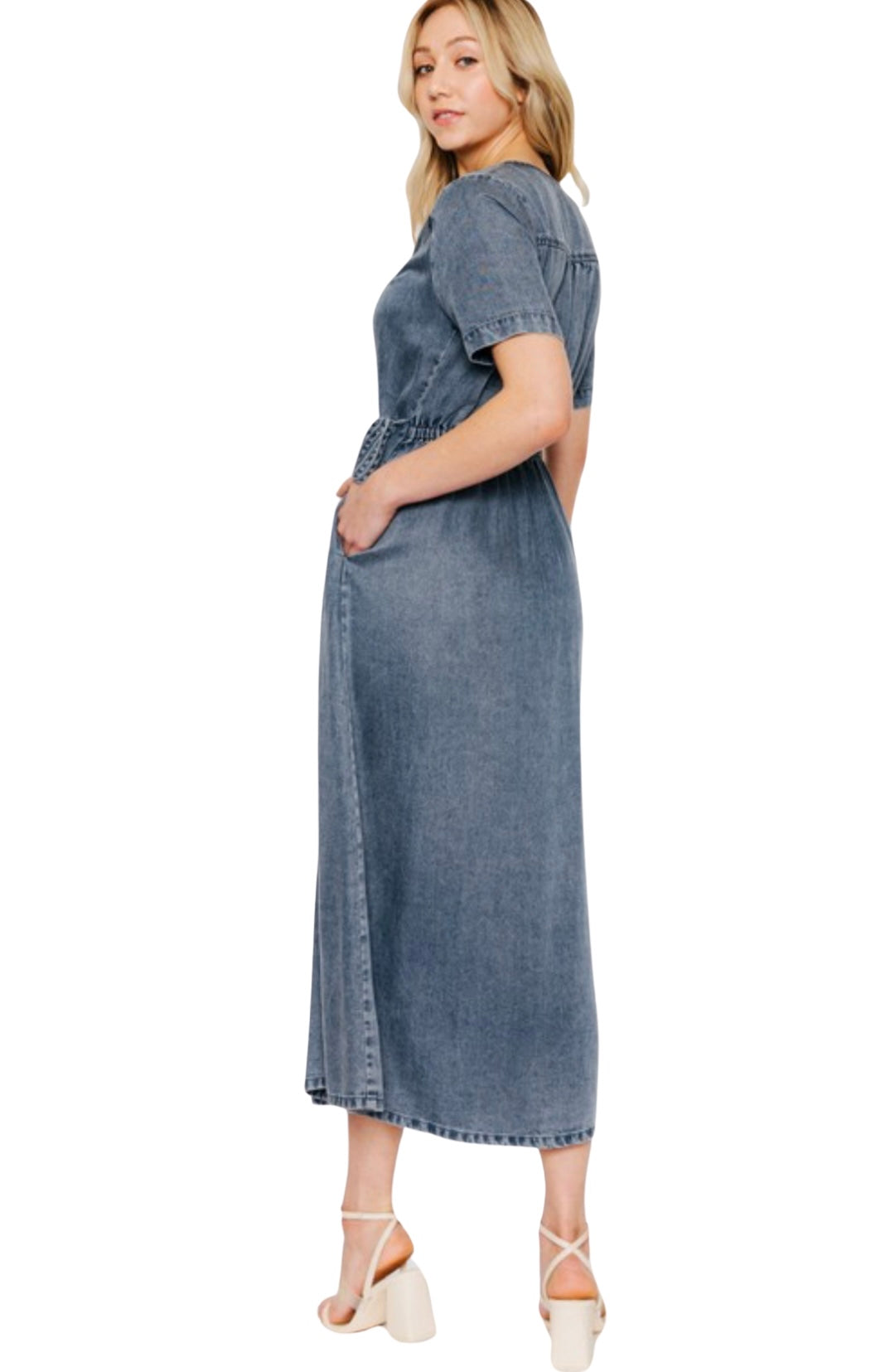 Denim Midi Wrap Dress