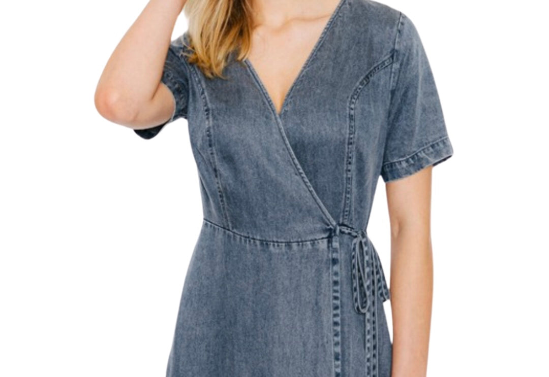 Denim Midi Wrap Dress