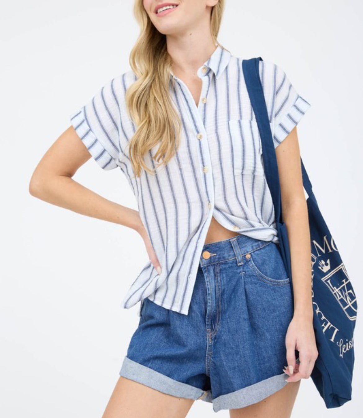 Striped Collared Short Sleeve Top