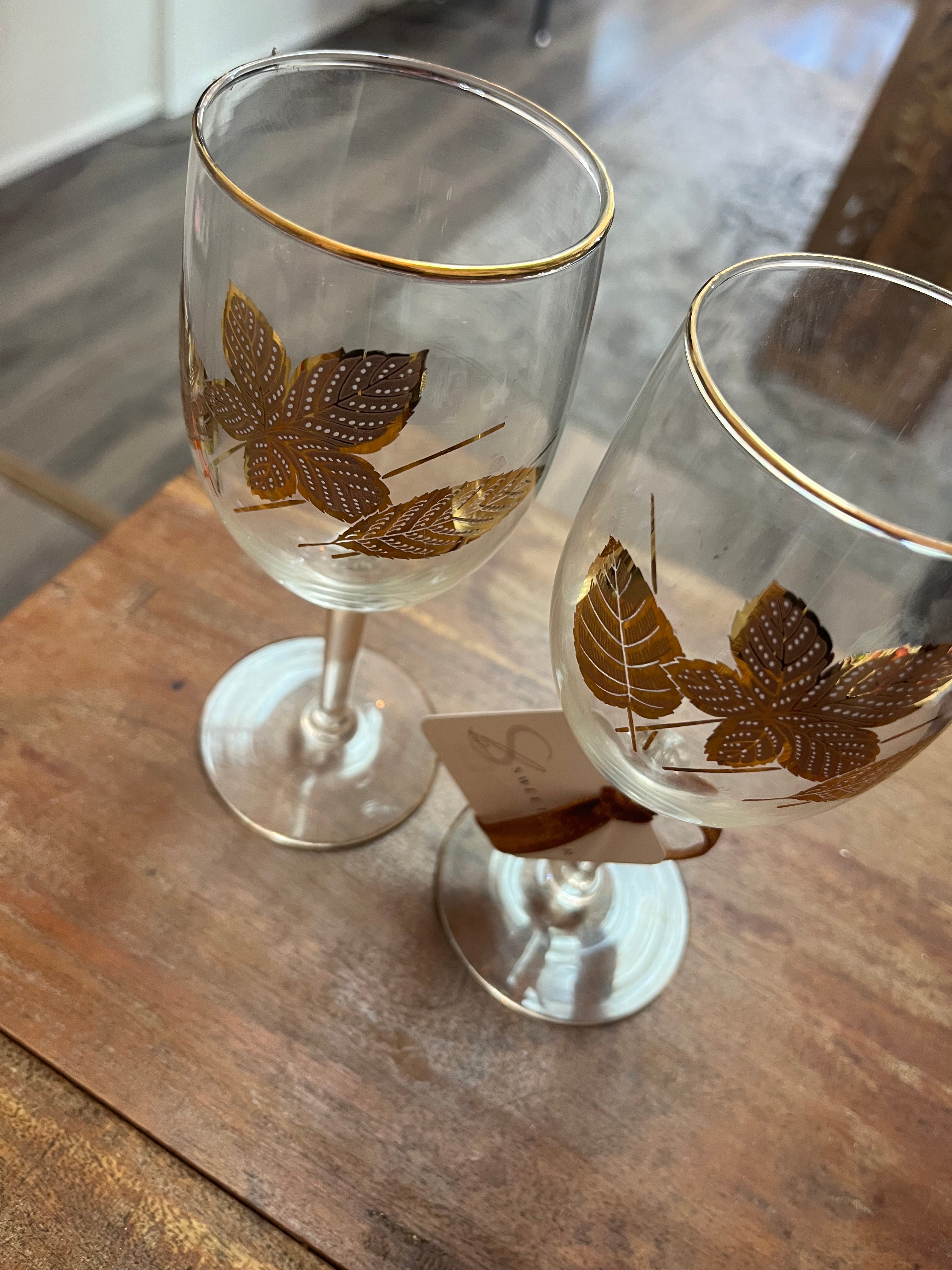 Fall Foliage Fluted Glass Set of 2 - Vintage