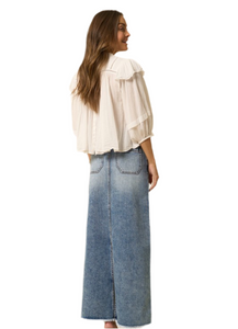 High Rise Flared Denim Maxi Skirt