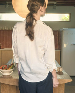 Striped Collared Long Sleeve Top