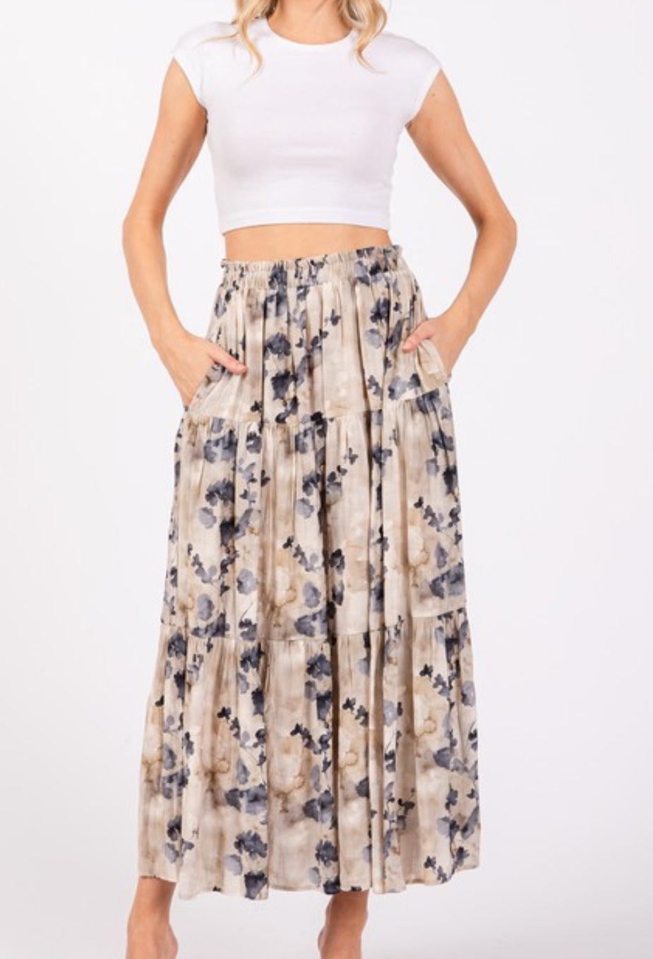 Ecru Floral Maxi Skirt