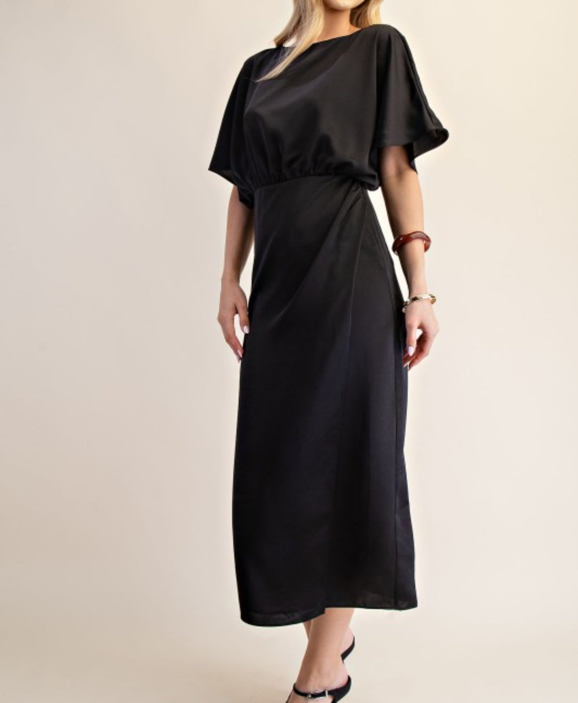 Wide Neck Faux Wrap Midi Dress