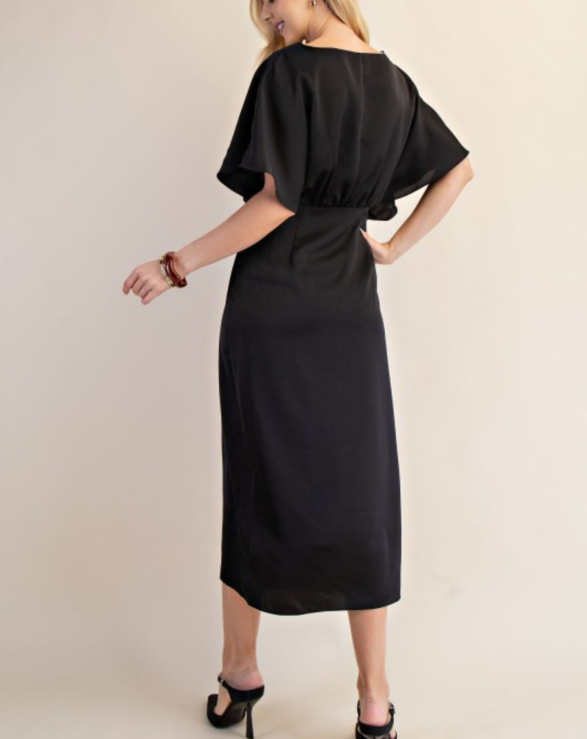 Wide Neck Faux Wrap Midi Dress