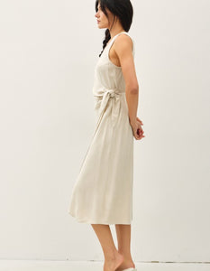 Linen Blend Midi Dress Tie Detail