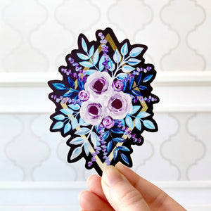 Purple Roses Floral Bouquet Sticker 4x3in.