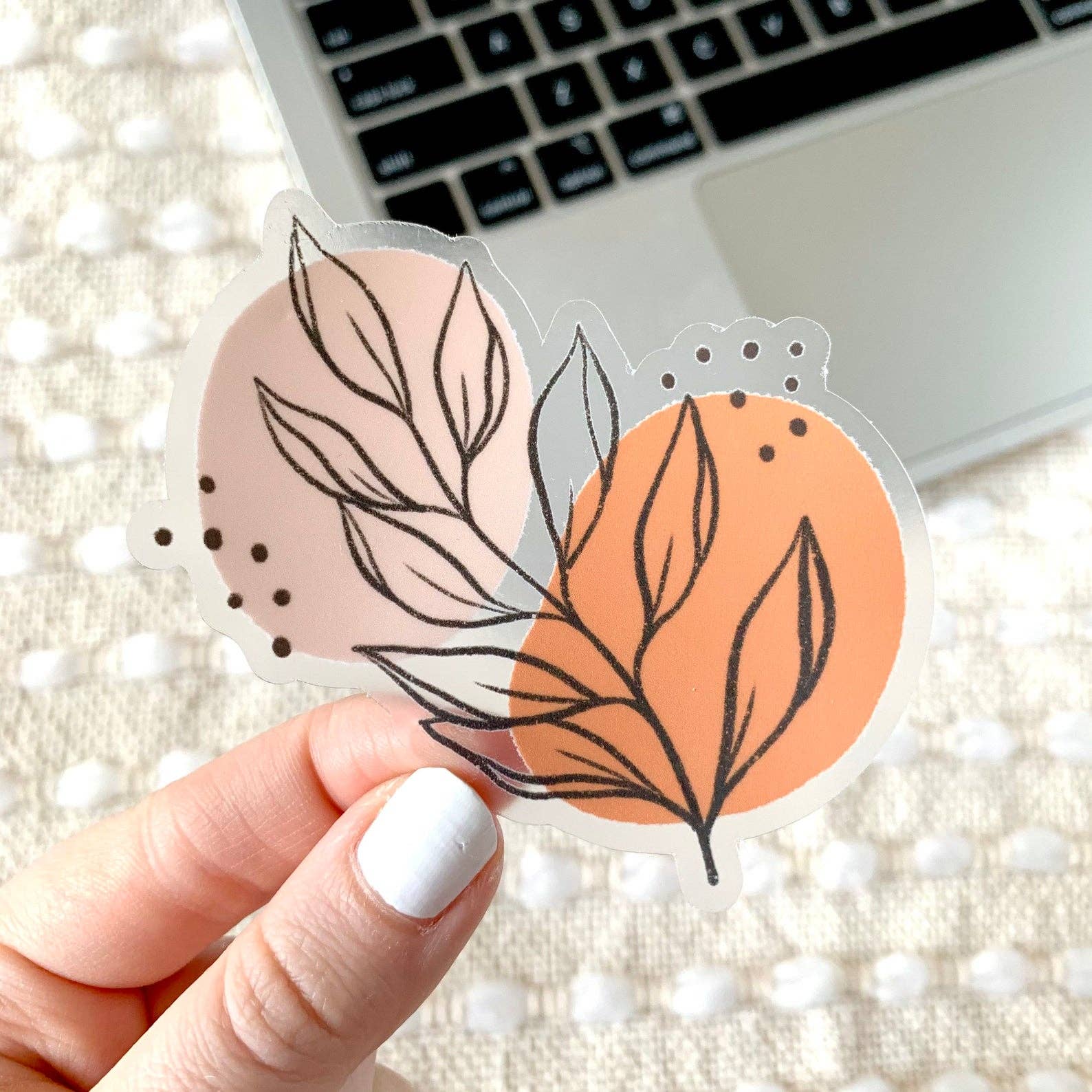 Clear Pink Leaves Sticker, 3x3in.