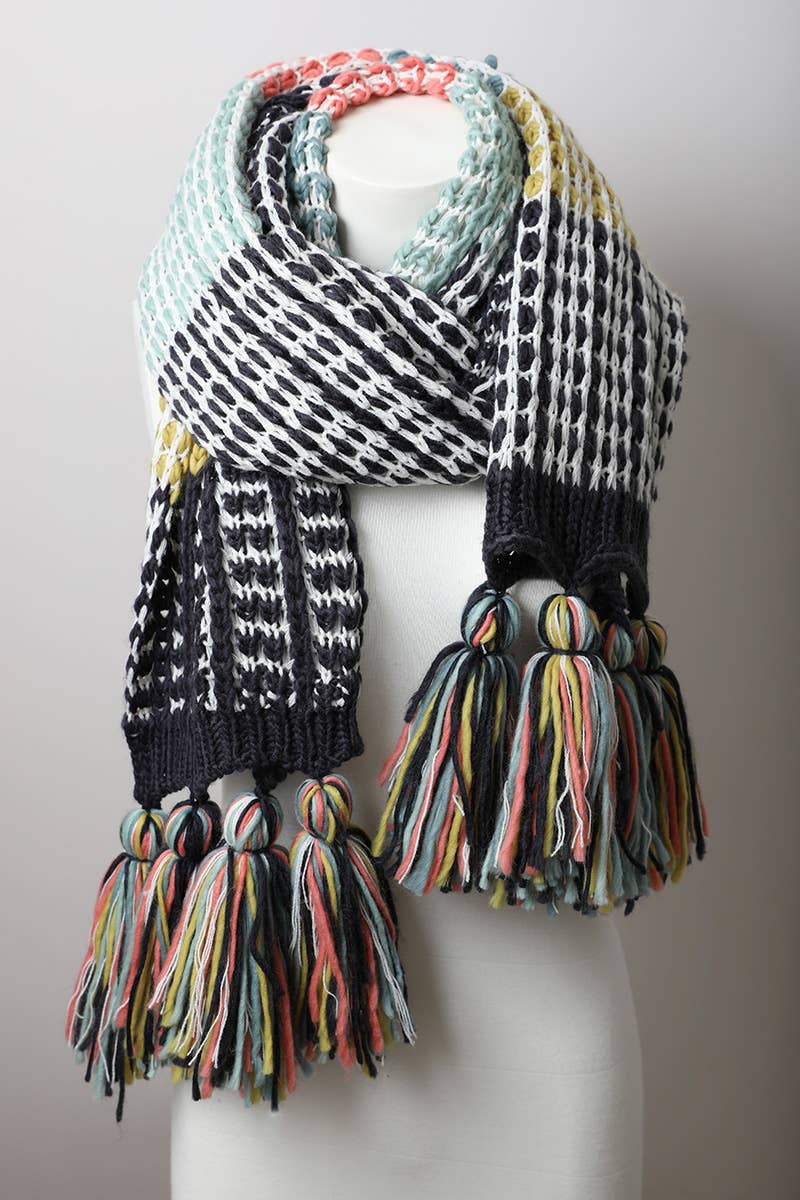 Colorblock Contrast Knit Oversized Scarf