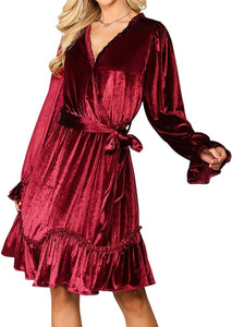 Denver Velet Wrap Dress - Ruby