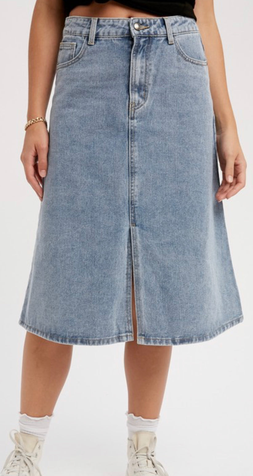 Flared Front Denim Skirt