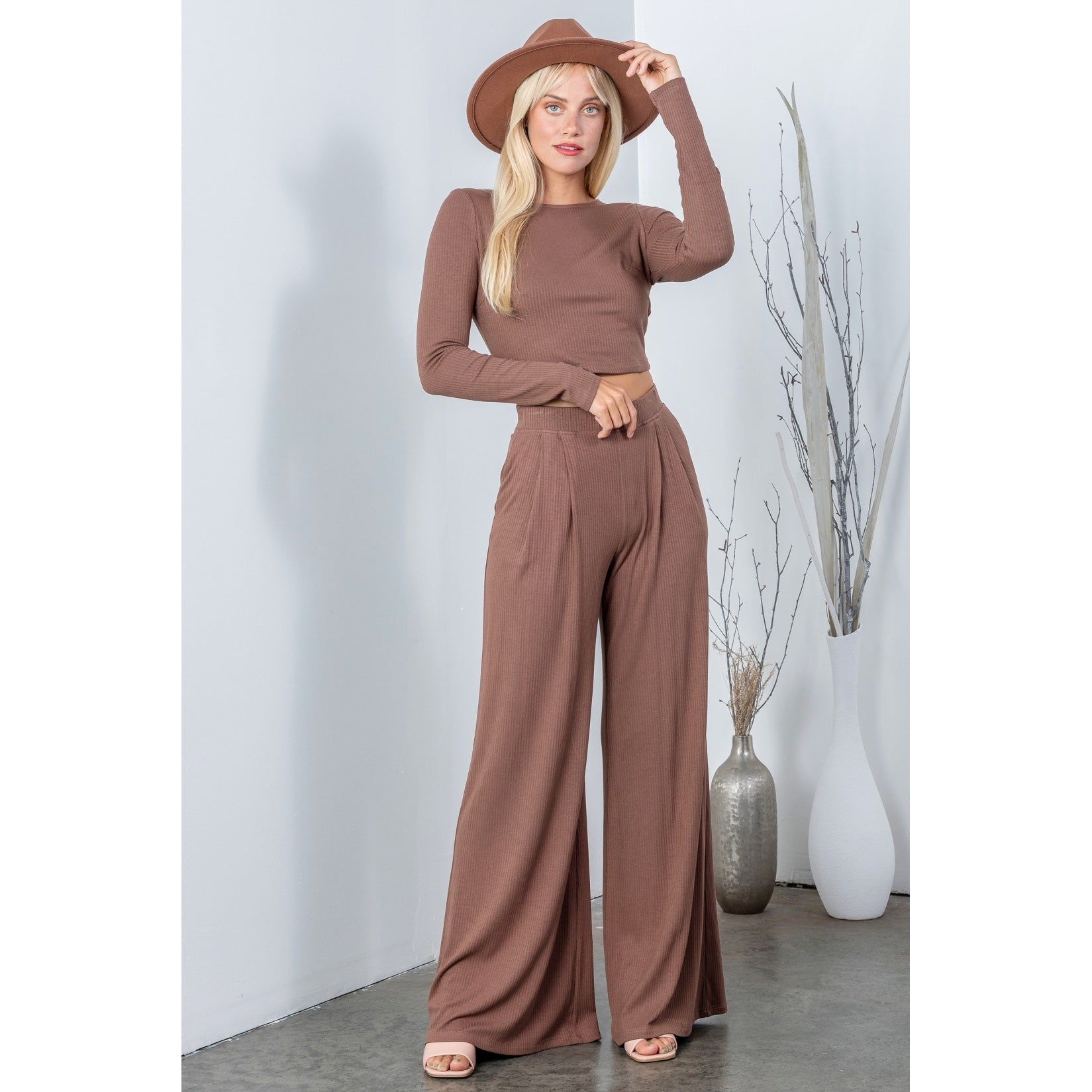 Wide Leg Pants Ribbed