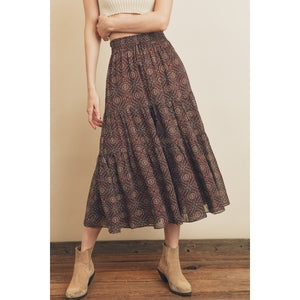 Boho Printed Tiered Skirt